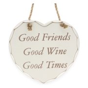 Träskylt Hjärta Good Friends Good Wine